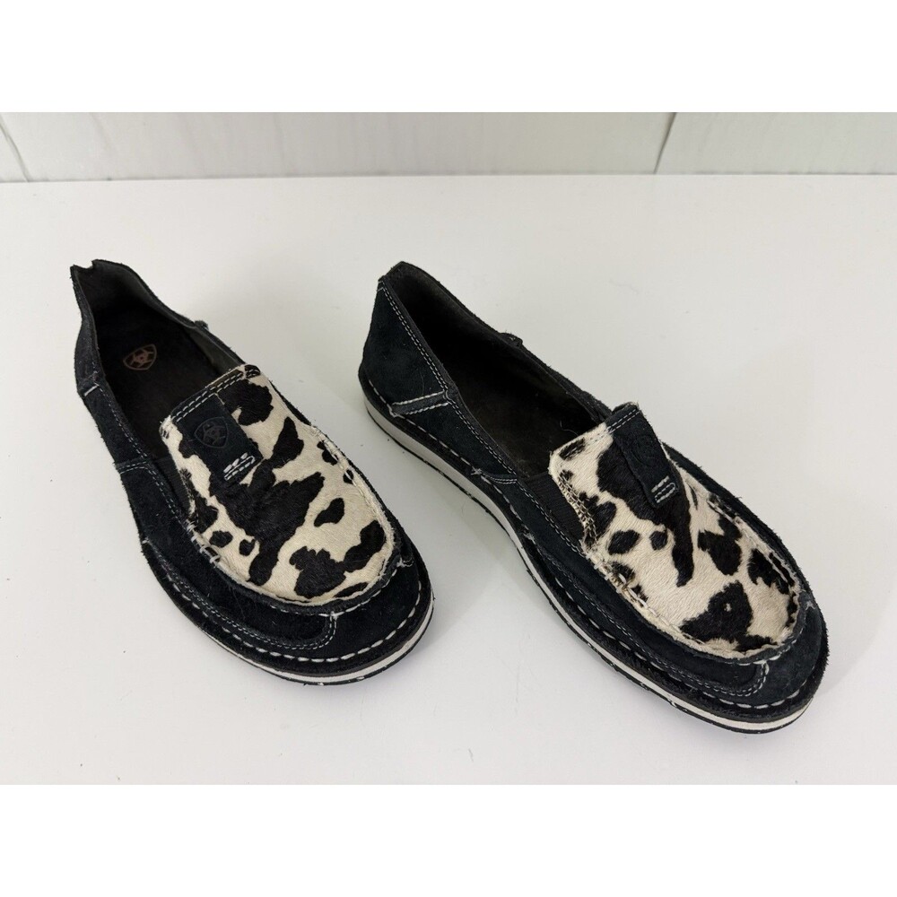 Ariat® Cruiser Suede Black & White Cow Print Hair Slip On Shoes Womens Size 9